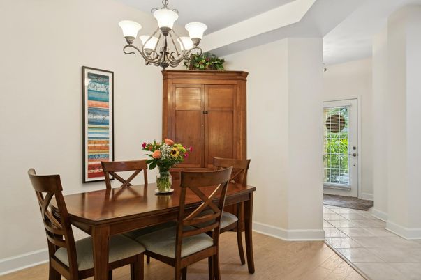 Chandelier, Dining room, Interior, Wood Texture Flooring