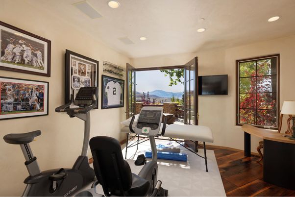 Fitness Equipment, Home Office, Interior, Recessed Lighting, Wood Texture Flooring