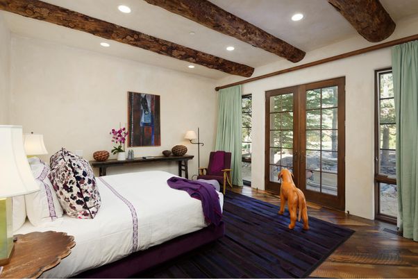 Bedroom, Interior, Recessed Lighting, Wooden Beams, Wood Texture Flooring