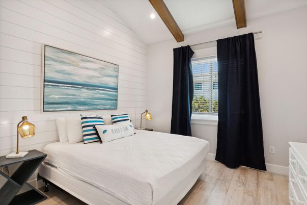 Bedroom, Interior, Recessed Lighting, Wooden Beams, Wood Texture Flooring