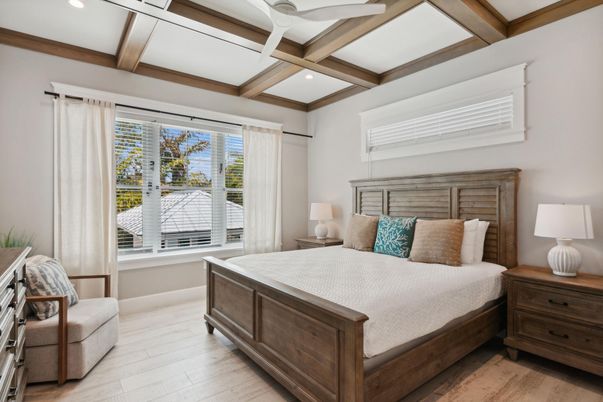 Bedroom, Interior, Recessed Lighting, Wooden Beams, Wood Texture Flooring