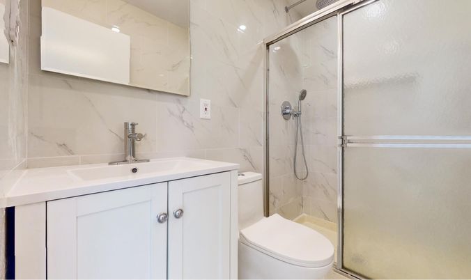 Bathroom, Glass Shower, Interior, Marble Walls