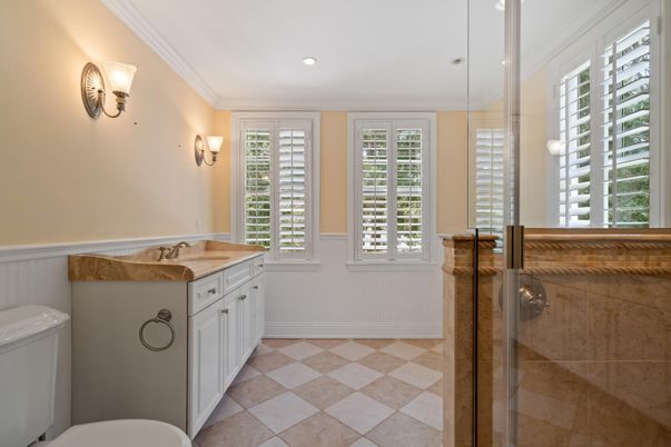 Bathroom, Glass Shower, Interior, Recessed Lighting