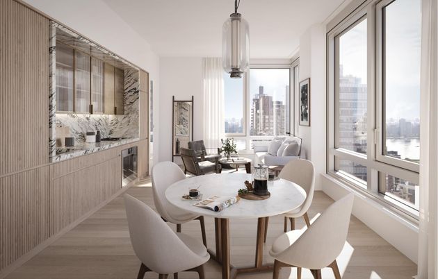 Dining room, Fireplace, Interior, Pendant Lights, Wood Texture Flooring
