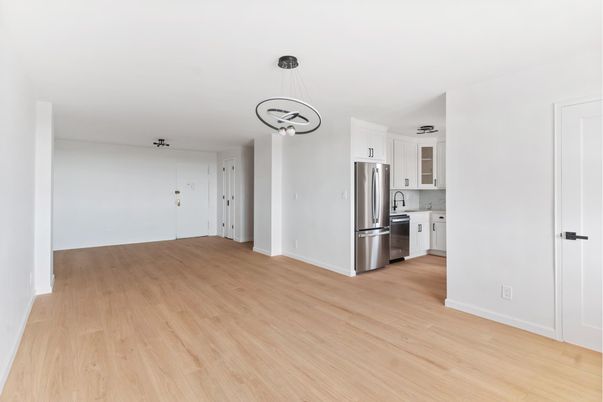 Interior, Kitchen, Pendant Lights, Stainless Steel Appliances, Wood Texture Flooring