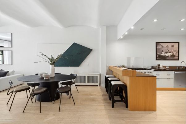 Dining room, Interior, Kitchen, Recessed Lighting, Wood Texture Flooring