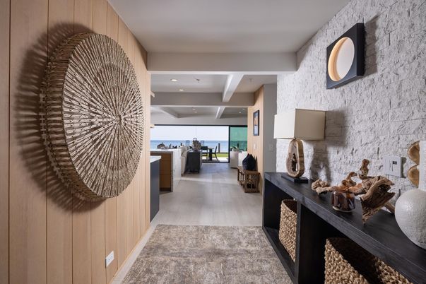 Interior, Recessed Lighting, Stone Walls, Wood Texture Flooring