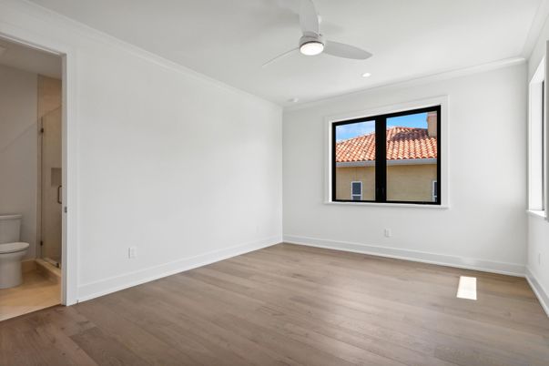 Bathroom, Empty room, Interior, Recessed Lighting, Wood Texture Flooring