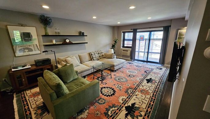 Interior, Living room, Recessed Lighting, Wood Texture Flooring