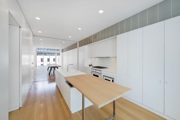 Interior, Kitchen, Recessed Lighting, Wood Texture Flooring