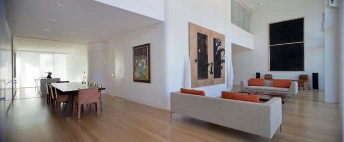 Dining room, Interior, Living room, Recessed Lighting, Wood Texture Flooring