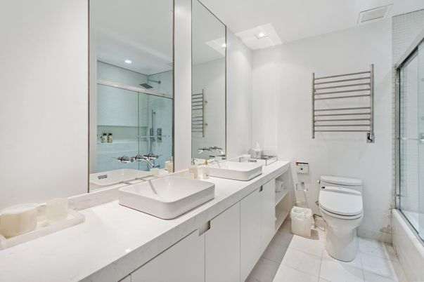Bathroom, Dual Sink Vanities, Glass Shower, Interior, Recessed Lighting