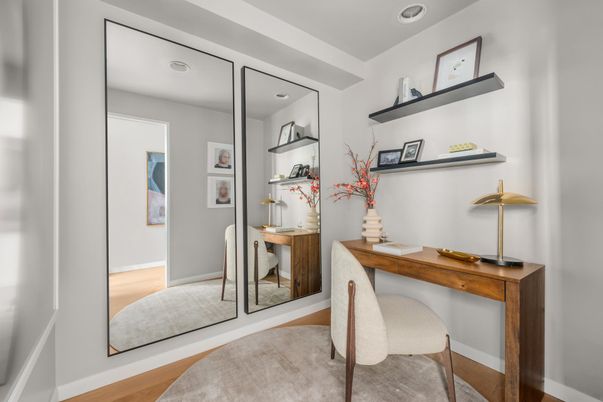 Home Office, Interior, Recessed Lighting, Wood Texture Flooring