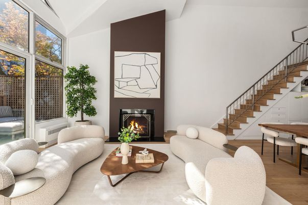Dining room, Fireplace, Interior, Living room, Wood Texture Flooring