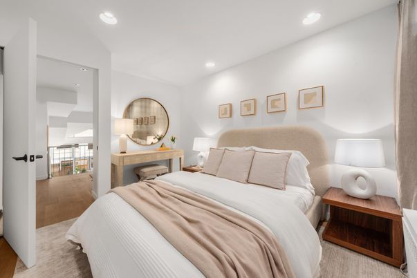 Bedroom, Interior, Recessed Lighting, Wood Texture Flooring