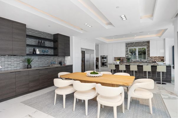 Dining room, Interior, Kitchen, Marble, Recessed Lighting, Stainless Steel Appliances