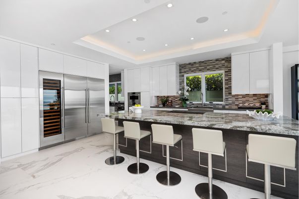 Interior, Kitchen, Marble, Recessed Lighting, Stainless Steel Appliances