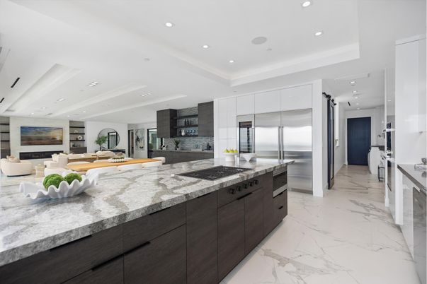 Interior, Kitchen, Living room, Marble, Recessed Lighting, Stainless Steel Appliances