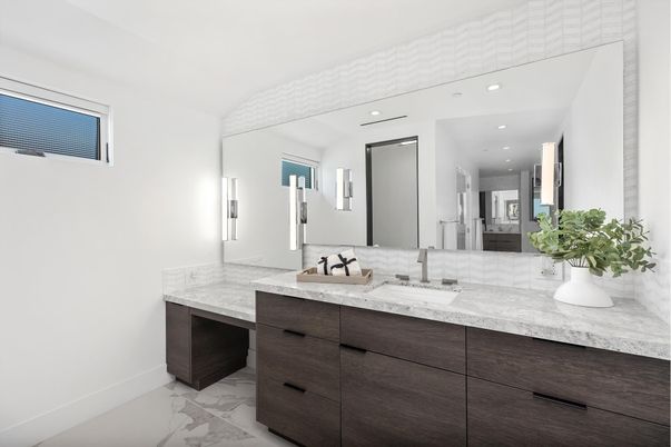 Bathroom, Dual Sink Vanities, Interior, Marble, Recessed Lighting