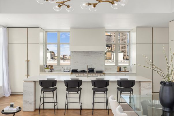 Interior, Kitchen, Marble Walls, Wood Texture Flooring
