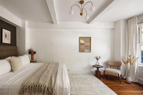 Bedroom, Interior, Pendant Lights, Wood Texture Flooring