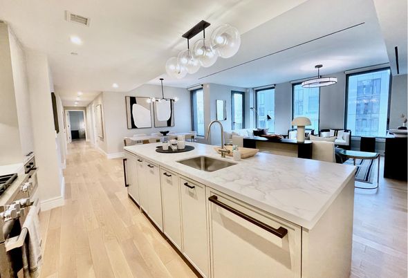 Dining room, Interior, Kitchen, Pendant Lights, Recessed Lighting, Wood Texture Flooring