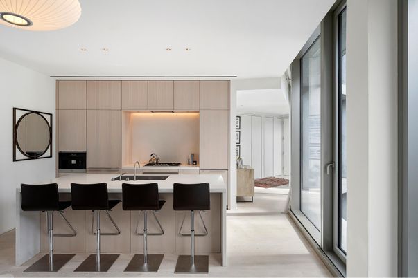 Interior, Kitchen, Recessed Lighting, Wood Texture Flooring