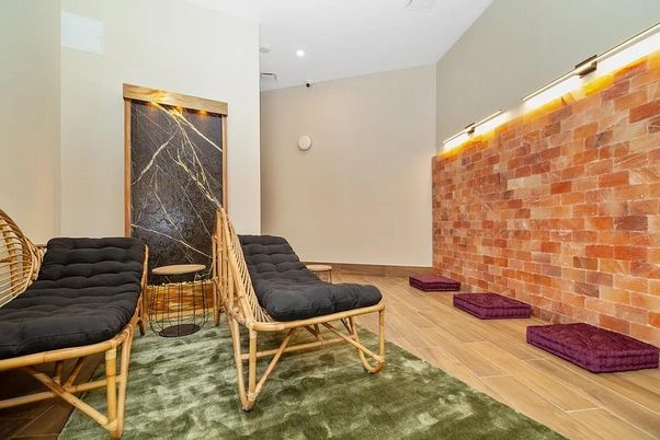 Interior, Recessed Lighting, Stone Walls, Wood Texture Flooring
