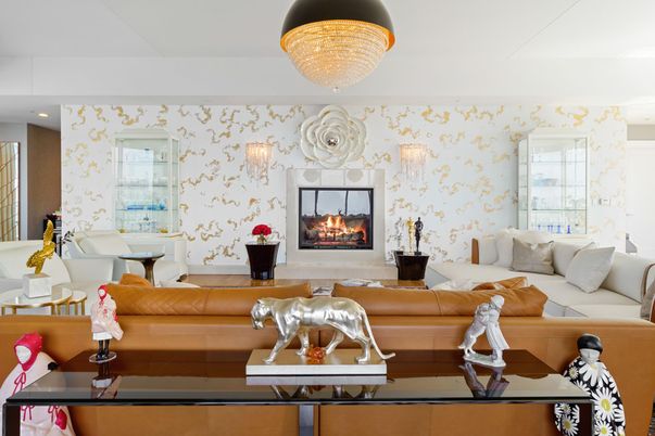 Chandelier, Fireplace, Interior, Living room, Recessed Lighting