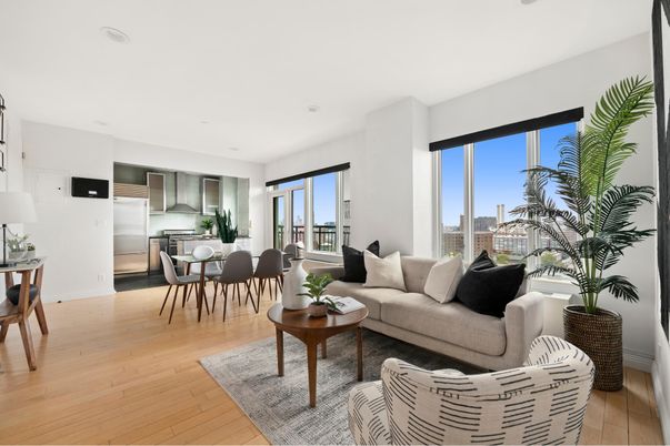 Dining room, Interior, Kitchen, Living room, Recessed Lighting, Stainless Steel Appliances, Wood Texture Flooring