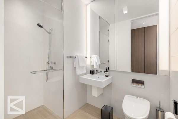 Bathroom, Glass Shower, Interior, Wood Texture Flooring