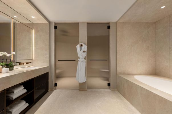 Bathroom, Glass Shower, Interior, Recessed Lighting