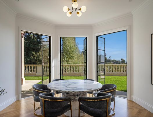 Dining room, Interior, Pendant Lights, Wood Texture Flooring