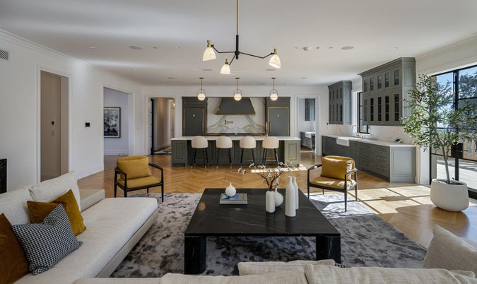 Interior, Kitchen, Living room, Pendant Lights, Recessed Lighting, Wood Texture Flooring