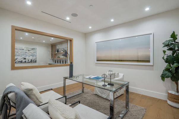 Home Office, Interior, Living room, Recessed Lighting, Wood Texture Flooring