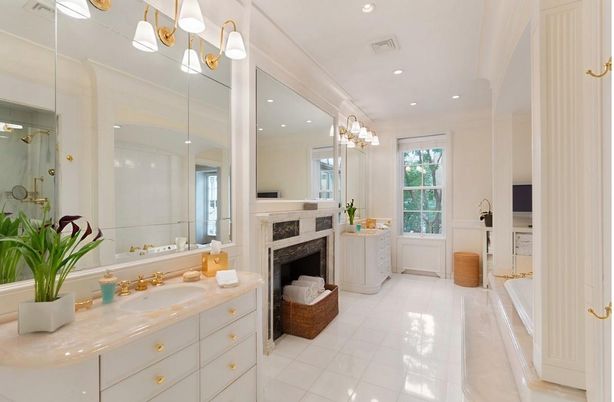 Bathroom, Fireplace, Glass Shower, Interior, Recessed Lighting