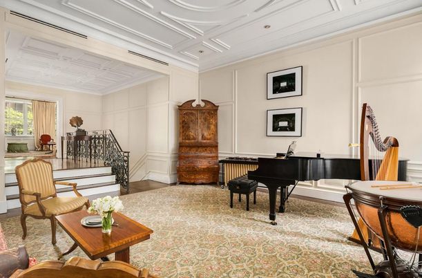 Interior, Living room, Piano, Recessed Lighting, Wood Texture Flooring