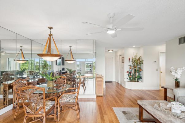 Dining room, Interior, Pendant Lights, Wood Texture Flooring