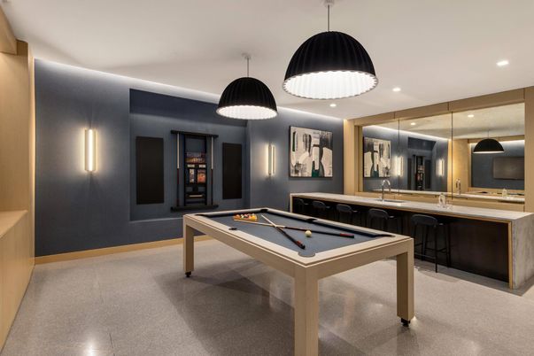 Billiard Table, Game Room, Interior, Pendant Lights, Recessed Lighting
