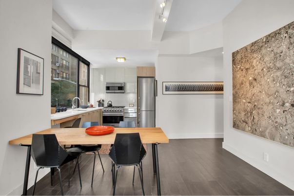 Dining room, Interior, Kitchen, Stainless Steel Appliances, Wood Texture Flooring