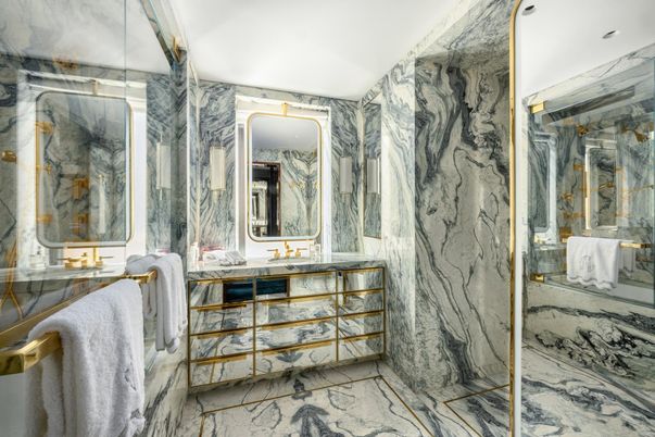 Bathroom, Interior, Marble, Marble Walls, Recessed Lighting