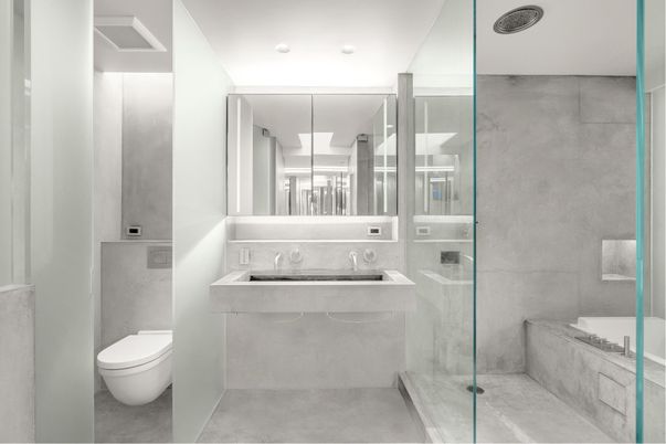 Bathroom, Glass Shower, Interior, Recessed Lighting