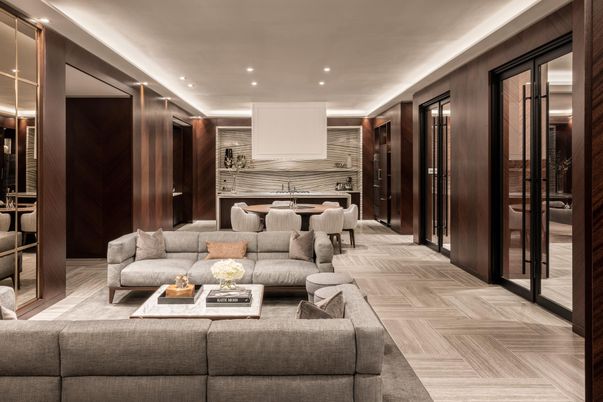 Interior, Living room, Recessed Lighting, Wood Texture Flooring