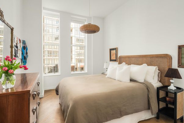 Bedroom, Interior, Pendant Lights, Wood Texture Flooring