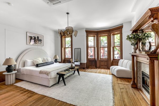 Fireplace, Interior, Living room, Pendant Lights, Wood Texture Flooring