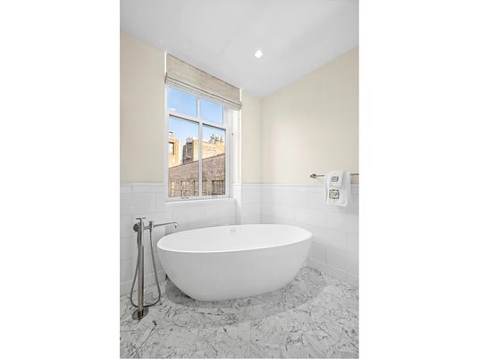Bathroom, Free Standing Baths, Interior, Marble, Recessed Lighting