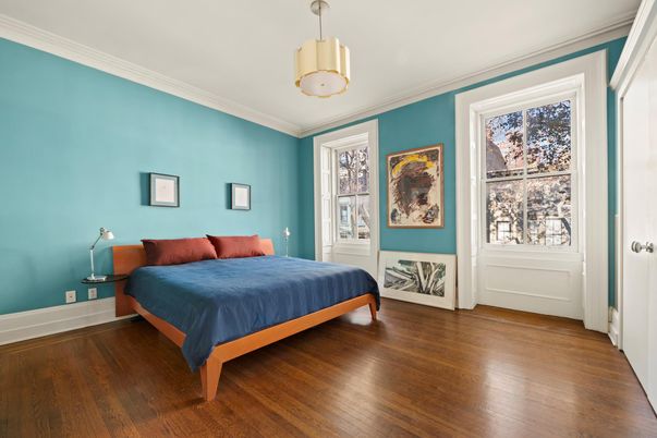 Bedroom, Interior, Pendant Lights, Wood Texture Flooring