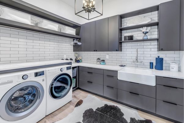 Interior, Pendant Lights, Washer, Wood Texture Flooring