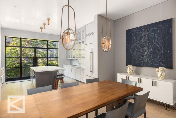 Dining room, Interior, Pendant Lights, Wood Texture Flooring