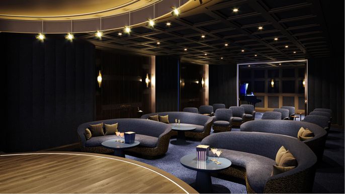 Interior, Recessed Lighting, Theatre Room, Wood Texture Flooring